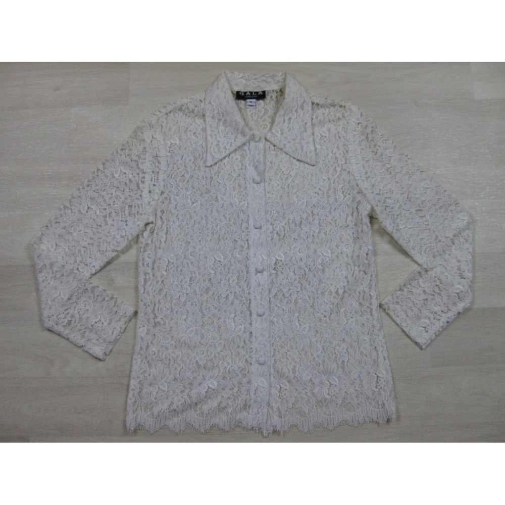 Vintage 90s Gala Sheer Lace Blouse Women's (M) Whimsigoth Romantic Victorian USA